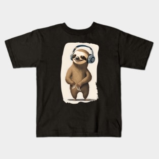 Sloth with Headphones Kids T-Shirt